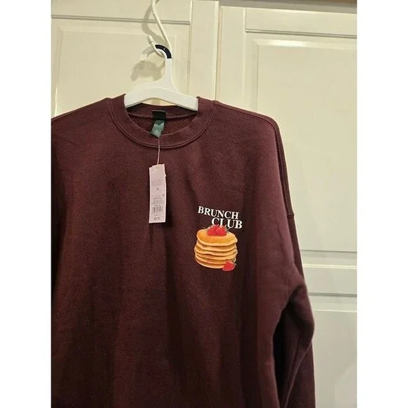 Wild Fable Oversized BRUNCH CLUB Sweatshirt - Burgundy - Womens XS - NEW - Picture 3 of 5